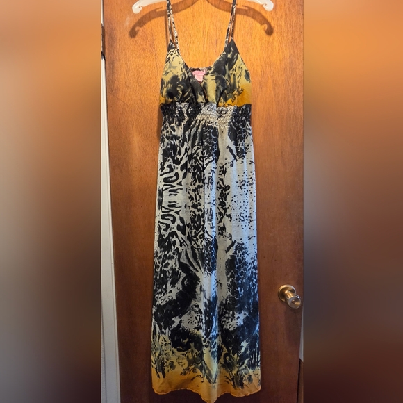 She's Cool Dresses & Skirts - She's Cool Black & Leopard Print Yellow & White Sheer Layered Maxi Dress SzL